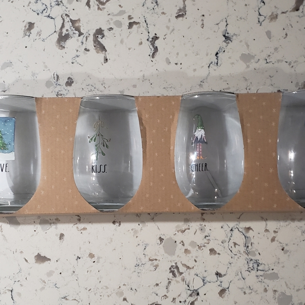 Rae Dunn stemless wine Christmas glasses
